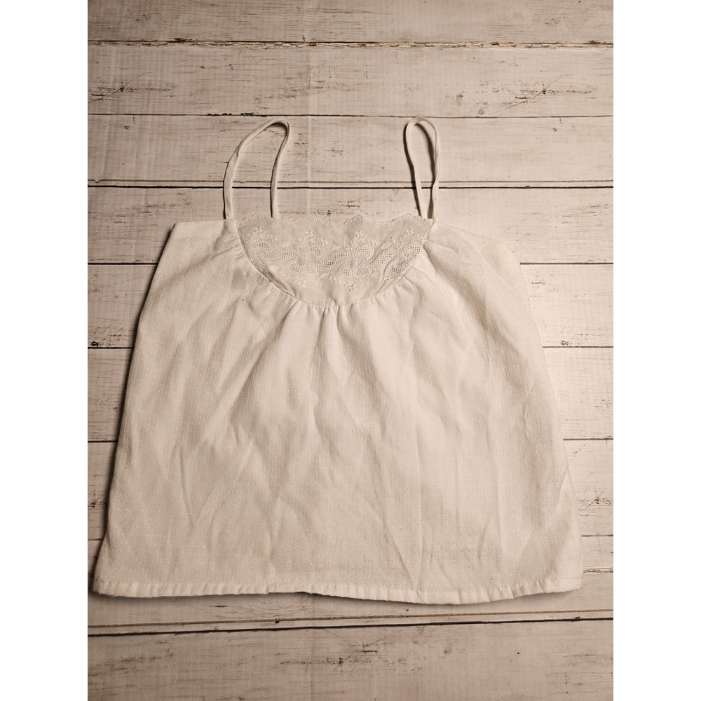 White Embroidered‎ Eyelet Swiss Dot Camisole Spaghetti Strap Tank Top Small